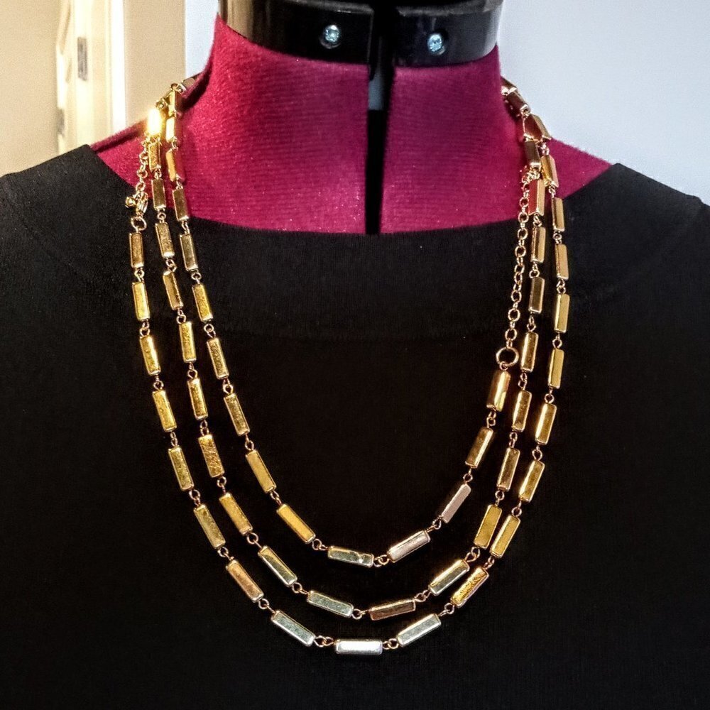 Two Gold Rectangle Link Fashion Necklaces